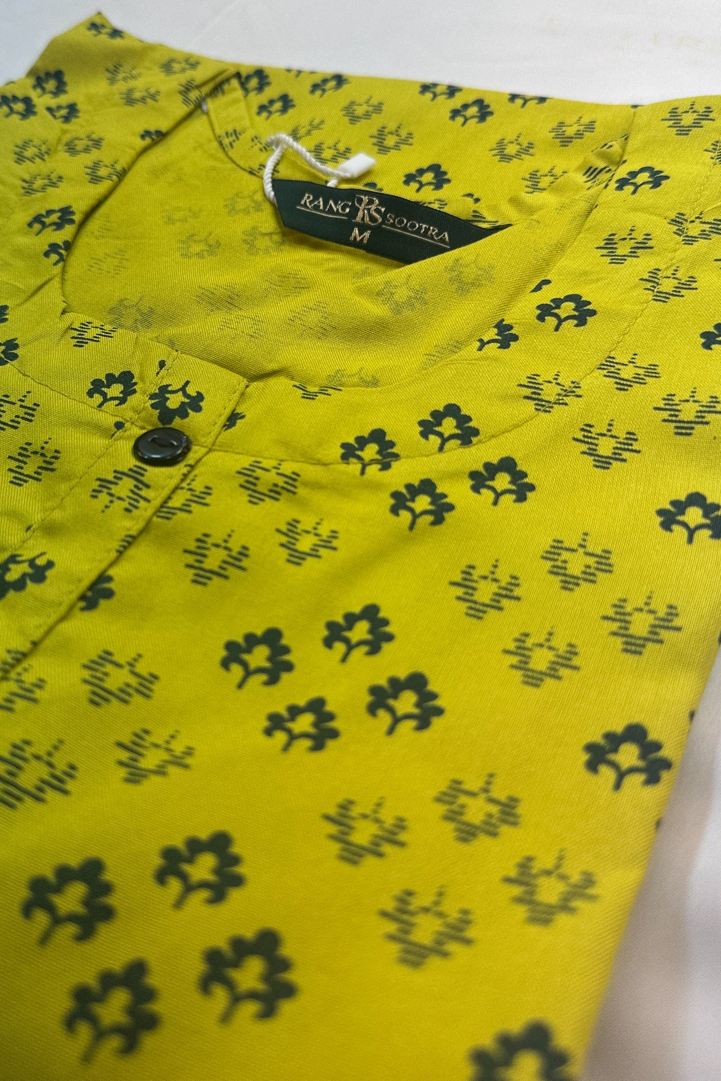 Women's Yellow Ryan Cotton Kurti – Bright Blossom Charm with Round Neckline
