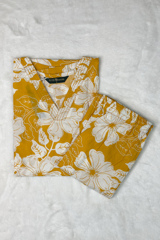 Women’s Mustard Yellow Floral Co-ord Set – Vibrant Bloom with Effortless Comfort
