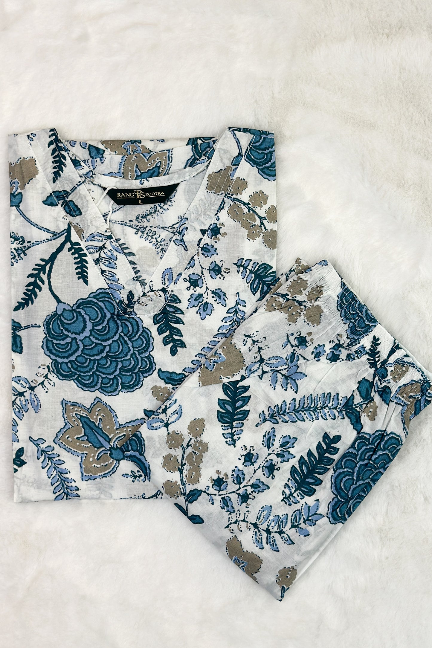 Women’s Sky Blue Botanical Co-ord Set – Graceful Fusion of Florals and Elegance