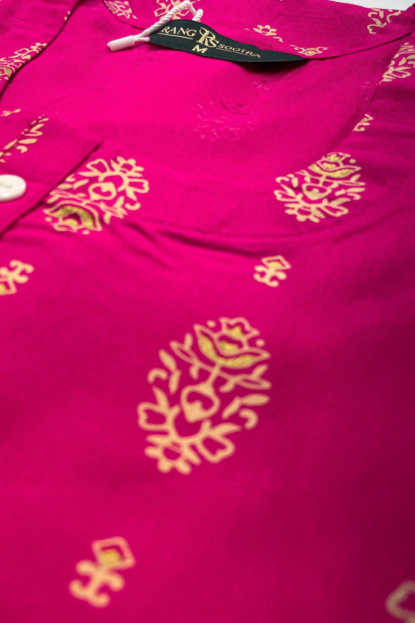Women's Magenta Ryan Cotton Kurti – Festive Bloom Print with Elegant Button Detail