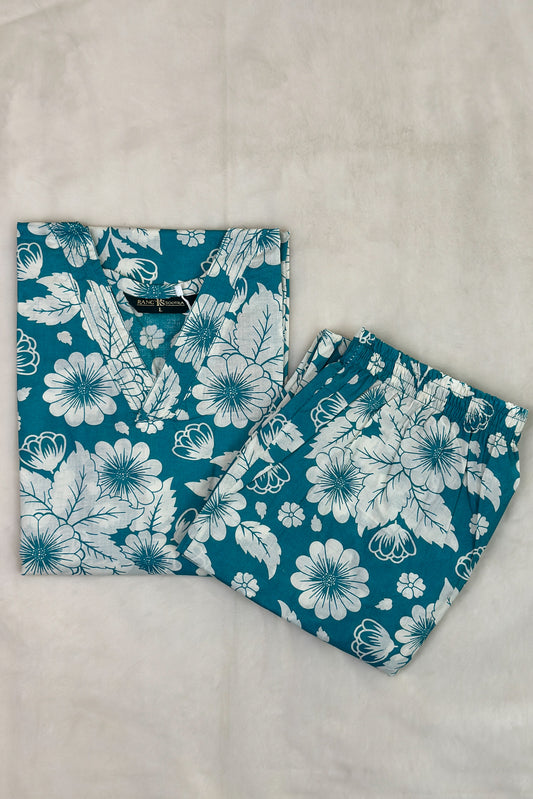 Women’s Turquoise Tropical Floral Co-ord Set – Breezy Elegance with Vibrant Charm