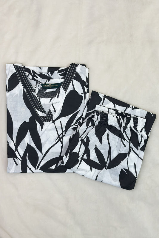 Women’s Monochrome Bamboo Leaf Co-ord Set – Contemporary Minimalist Chic