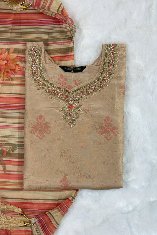 Beige & Rust Festive Kurta Set with Striped Dupatta – Rang Sootra Heritage Chic